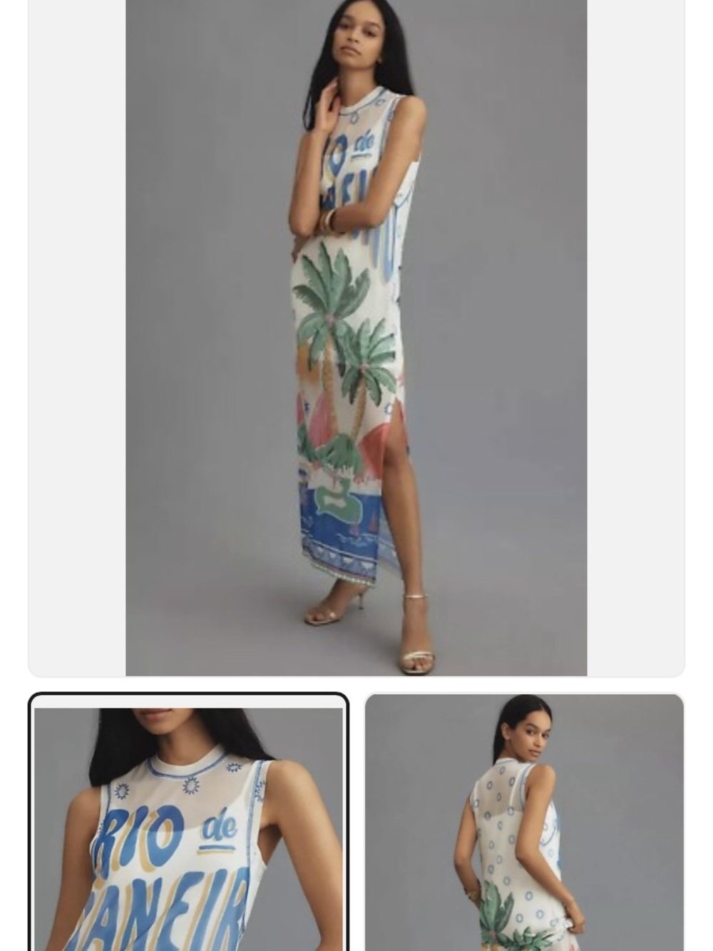Farn Rio Anthropologie Graphic Mesh Midi Dress - Palm Print medium tag cut out - Picture 2 of 3